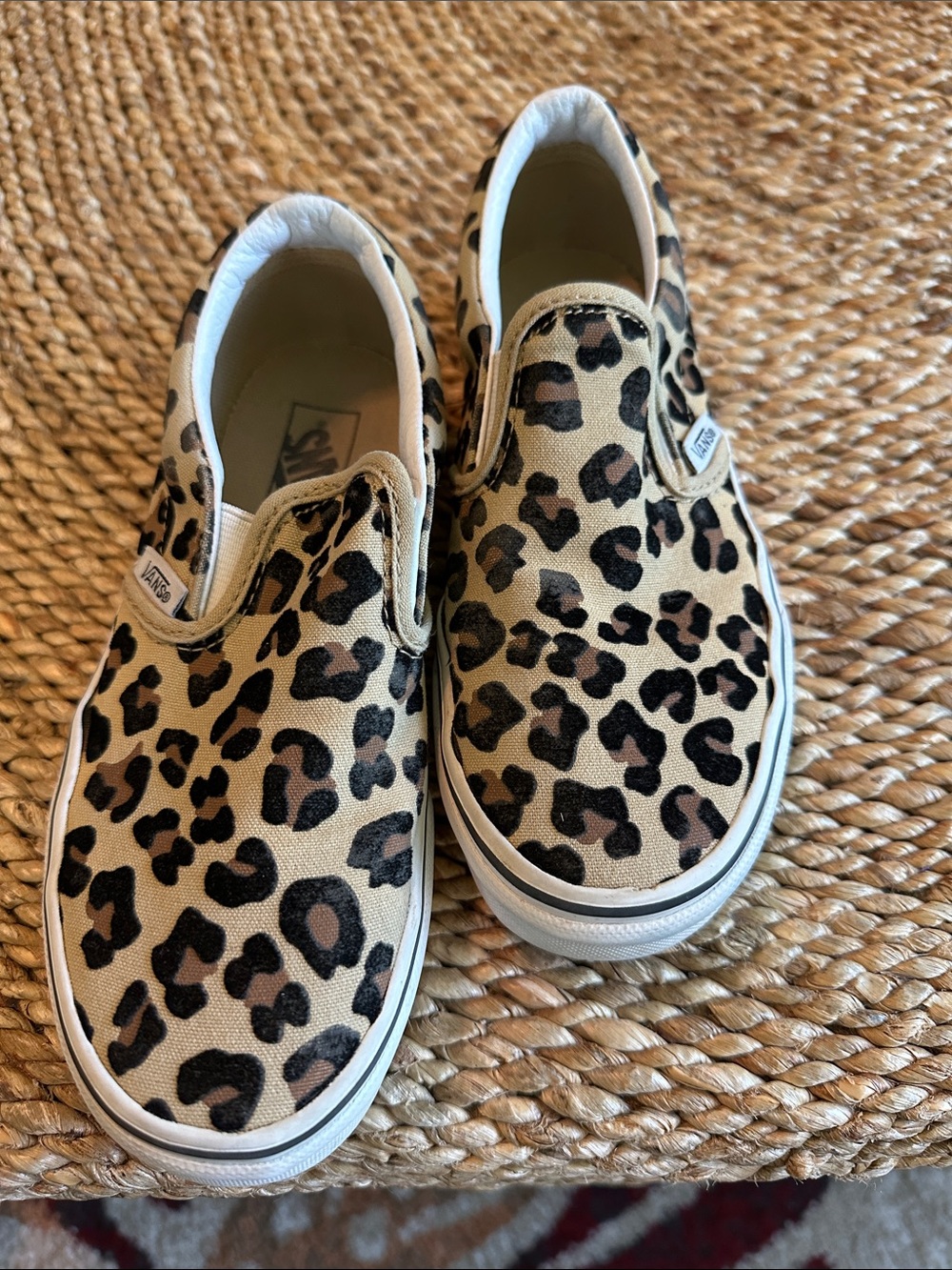 Vans Kids 2.5 Slip-On Sneakers in Leopard Print Tan and Black
